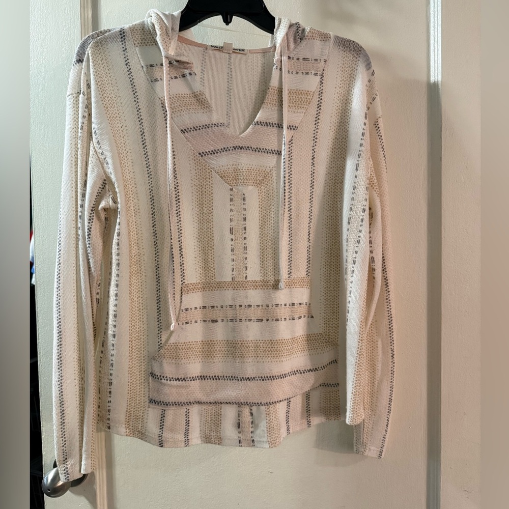 Wallflower Cream and Gray Striped V-Neck Sweater